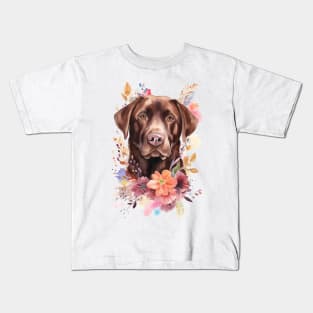 Pet Dog Portrait, Dog Owner Gift Idea, Cute Chocolate Lab Watercolor Dog Portrait Kids T-Shirt